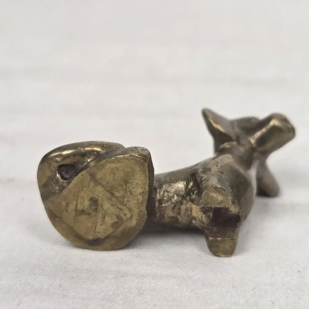 Vintage Miniature Brass Dachshund Figurine Cast Metal Weiner Dog Puppy Mini